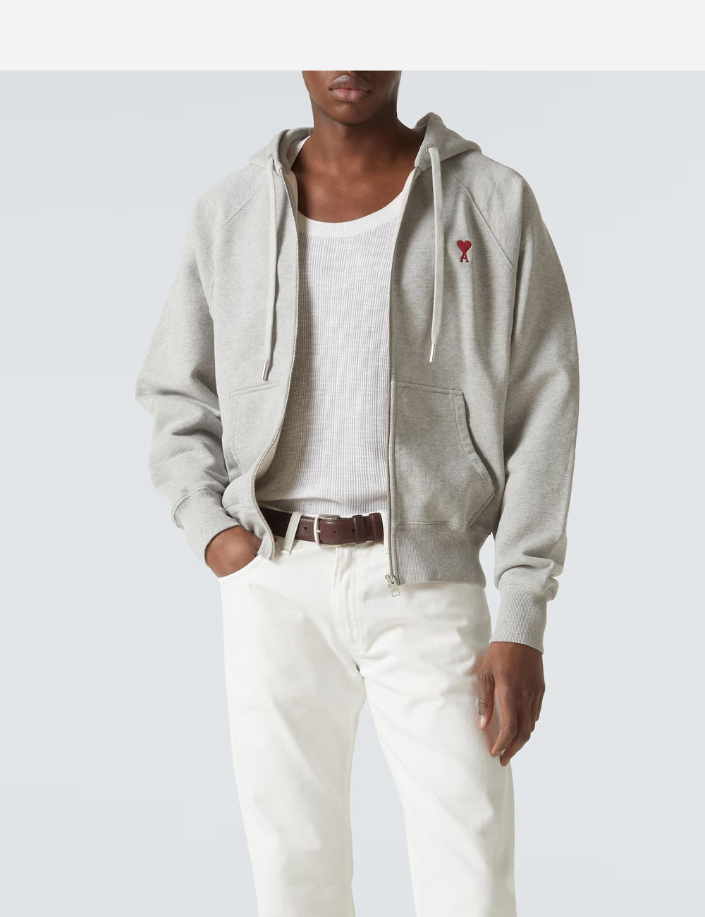AMI PARIS Cotton Zipped Hoodie Grey