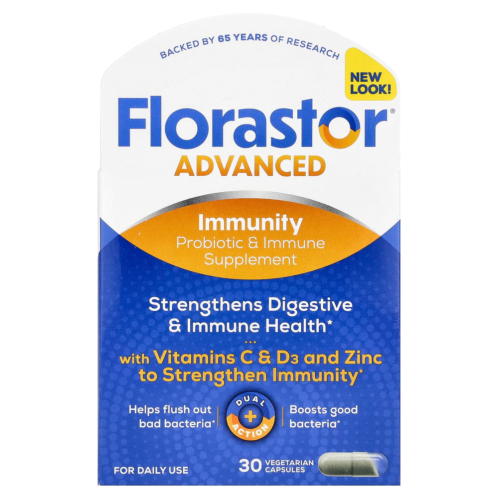 Florastor, Advanced, Immunity Probiotic & Immune Supplement, 30 Vegetarian Capsules
