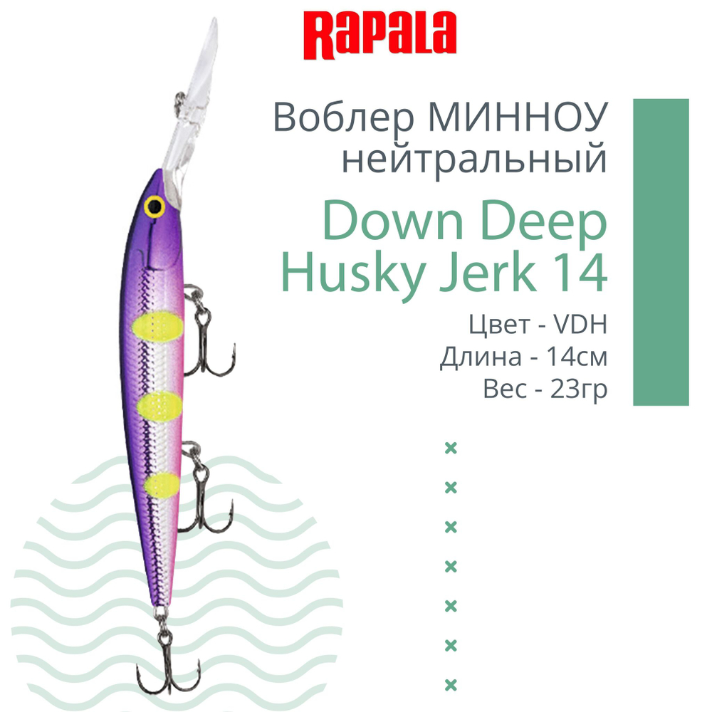 Воблер RAPALA Down Deep Husky Jerk 14, 14см, 23гр, цвет GF