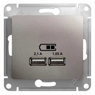 GLOSSA USB РОЗЕТКА A+A, 5В/2,1А, 2х5В/1,05А, механизм, ПЛАТИНА