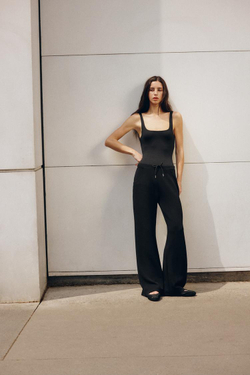 ZARA БРЮКИ FLARED ИЗ ИНТЕРЛОКА, ЧЕРНЫЙ