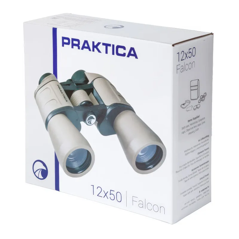 Бинокль Praktica Falcon 12x50 Sand на упаковке в профиль