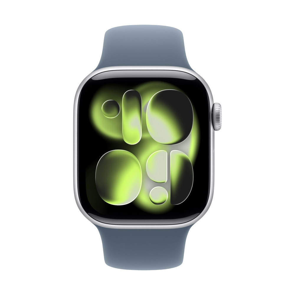 Apple Watch Series 11, 46 мм корпус из алюминия цвета «Silver», ремешок Sport Band размера S/M цвета «Anchor Blue»
