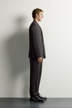 ZARA БРЮКИ В ПОЛОСКУ REGULAR FIT, ТЕМНО-КОРИЧНЕВЫЙ