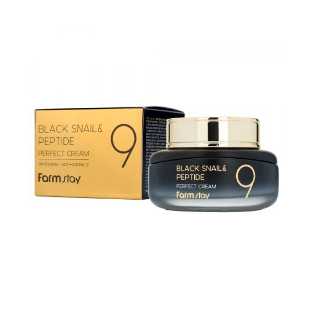 FARMSTAY Омолаживающий крем с муцином черной улитки  Black Snail & Peptide 9 Perfect Cream 55ml