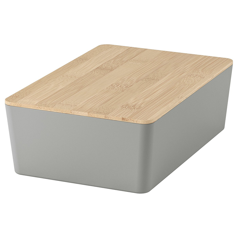 IKEA KUGGIS  (ИКЕА КУГГИС)  -  Контейнер с крышкой - светло-серый/бамбук 18x26x8 см