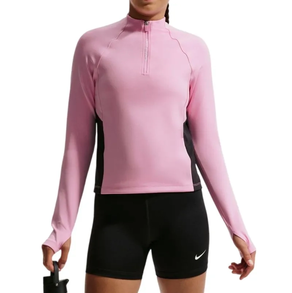 Футболка для девочки Nike Pro Dri-Fit Half Zip Long Sleeve - pink rise/black/white