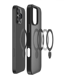 Прозрачный матовый чехол с черными рамками и с поддержкой MagSafe от Dux Ducis для iPhone 16 Pro Max, серия Yind Series Case (версия с магнитной откидной подставкой)