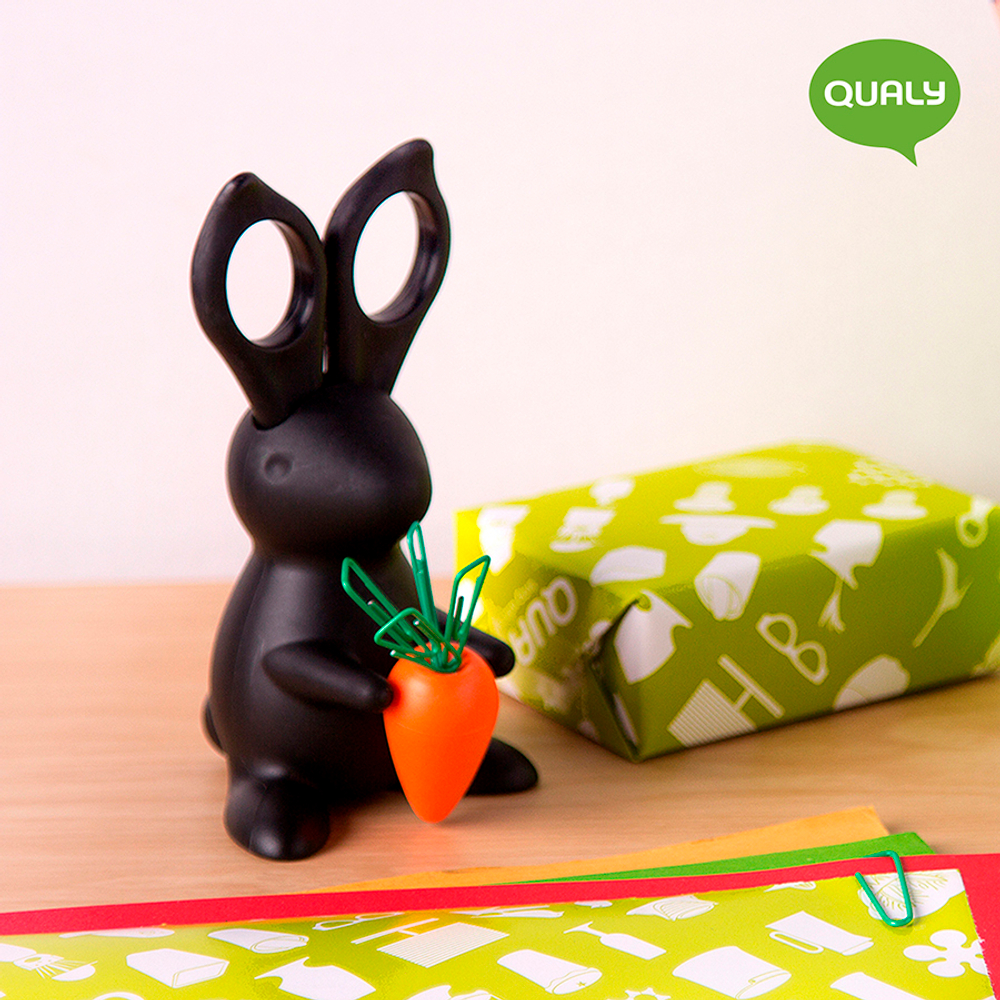 Ножницы+магнит со скрепками Qualy Bunny черный