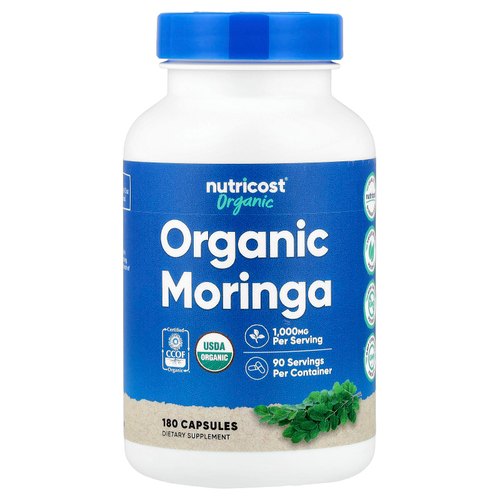 Nutricost, Моринга, 180 капсул (500 мг в каждой капсуле)