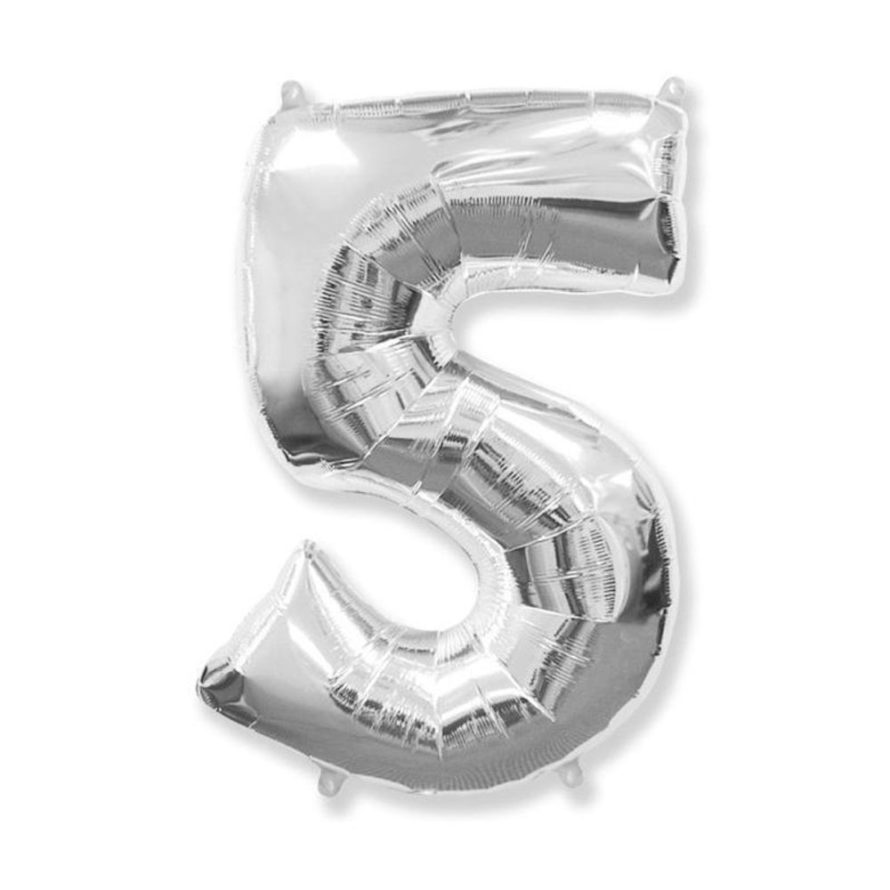 Шар фольгированный Цифра "5" серебро с гелием Шар фольгированный Цифра "5" серебро с гелием