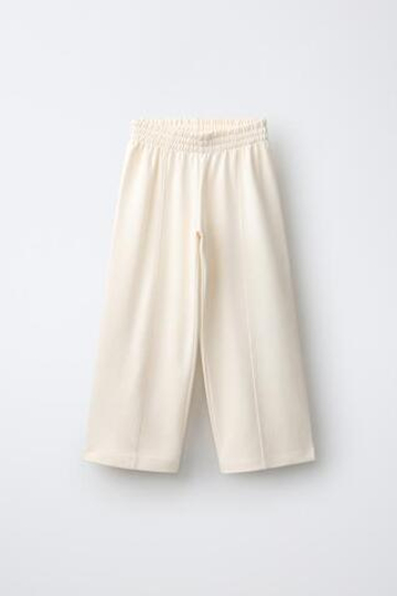 ZARA ТРИКОТАЖНЫЕ БРЮКИ WIDE LEG, ЭКРЮ