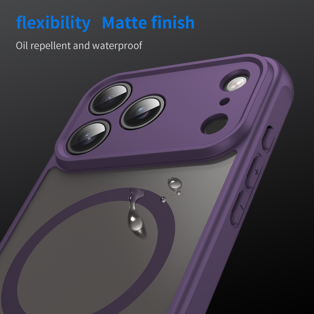 Матовый полупрозрачный чехол с MagSafe для iPhone 17 Pro Max, усиленные боковые рамки фиолетового цвета