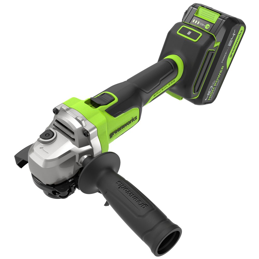 Угловая шлифовальная машина акк. Greenworks AG590, 24V, б/щет, 125 мм, 8500 об/мин, Anti-Kickback,1х4Ач,ЗУ,кор (3201007CUB)