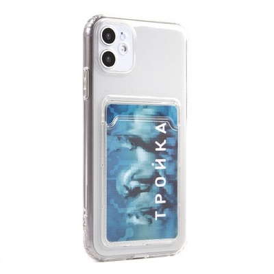 Силиконовый чехол для iPhone 11 с карманом для карт, 013027 прозрачный CM