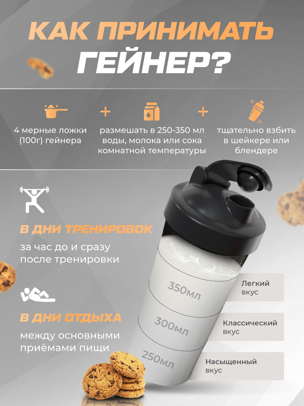 Гейнер высокобелковый с бисквитом 1500гр