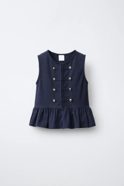 ZARA ФУТБОЛКА С ЗАСТЕЖКОЙ-КЛЕВАНТ, МОРСКОЙ СИНИЙ