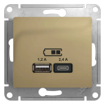 GLOSSA USB РОЗЕТКА А+С, 5В/2,4А, 2х5В/1,2А, механизм, ТИТАН