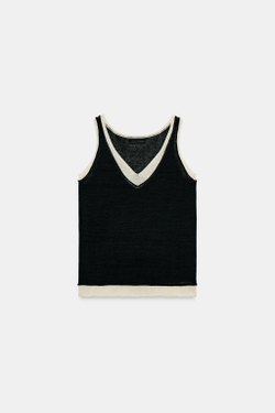 ZARA КОМБИНИРОВАННЫЙ ТРИКОТАЖНЫЙ ТОП, ЧЕРНЫЙ
