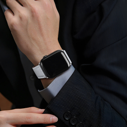 Ремешок из натуральной кожи серого цвета для смарт часов Apple Watch 38, 40, 41, 42мм, серия YA Series от Dux Ducis