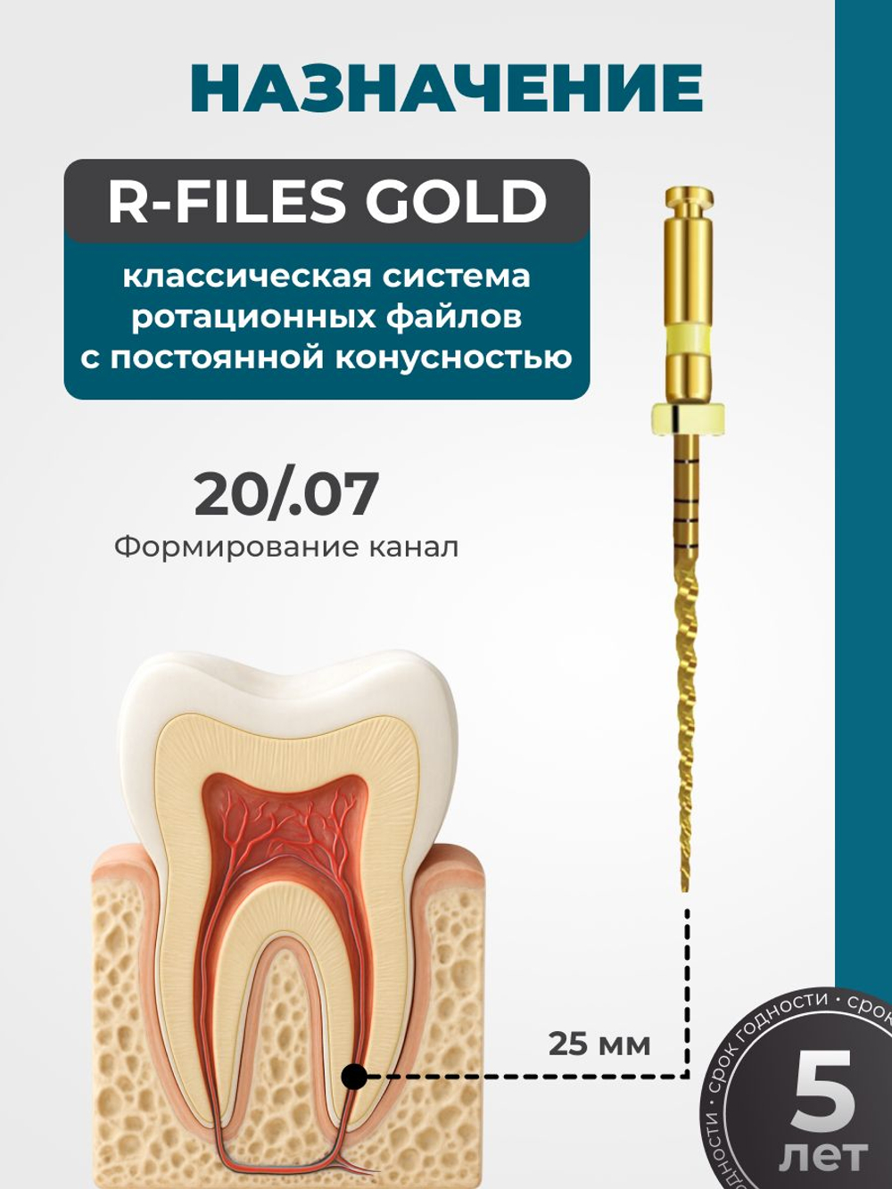 Машинные эндодонтические инструменты STEA R-Files Gold классические для первичной эндодонтии, 25 мм, размер 20/.07