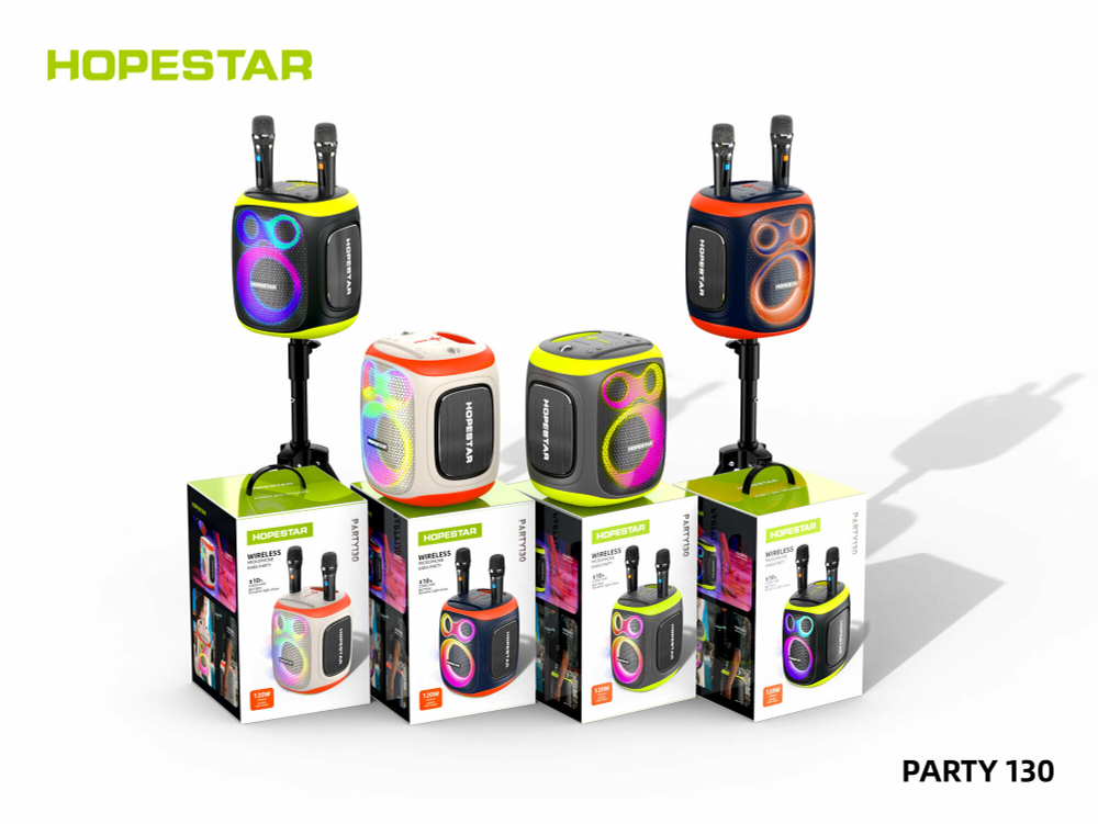 Портативная Колонка Hopestar Party 130 с двумя беспроводными микрофонами