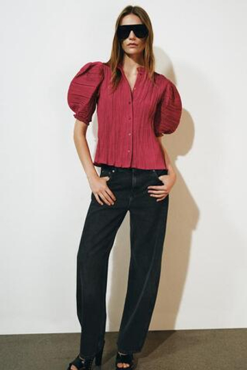 ZARA РУБАШКА С ОБЪЕМНЫМИ РУКАВАМИ — ZW COLLECTION, ТЕМНО-РОЗОВЫЙ