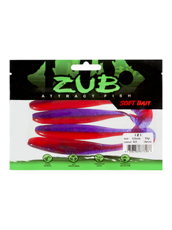 Приманка ZUB-IZI 125мм(4,8")-5шт, (цвет 021) фиолетовый верх - красный низ