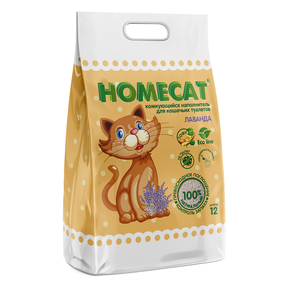 Комкующийся наполнитель HOMECAT «Эколайн» для кошачьих туалетов лаванда 12 л