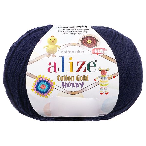 Пряжа Alize (Ализе) Cotton Gold Hobby New / уп.10 мот. по 50 г, 165 м, 58 темно-синий