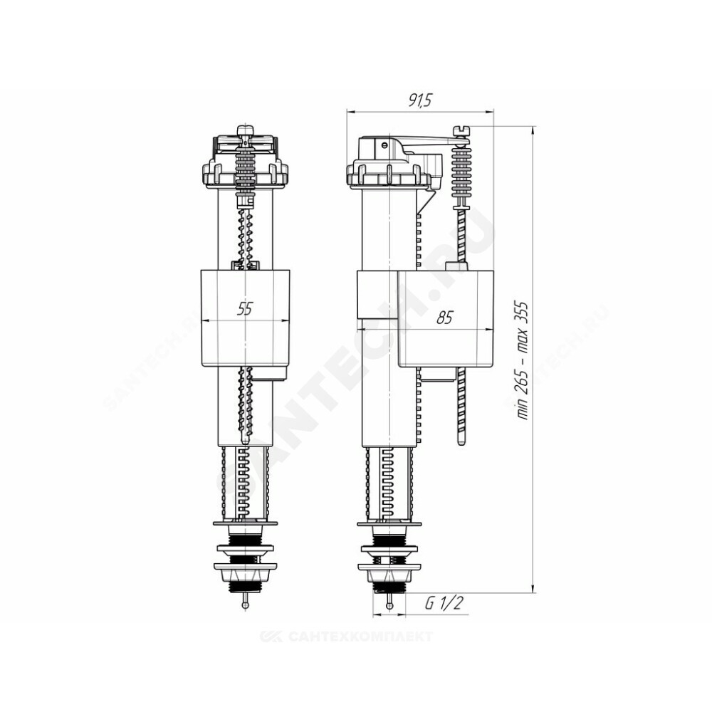 Арматура для бачка наливная 1/2" нижнее подключение АНИ Пласт WC5520