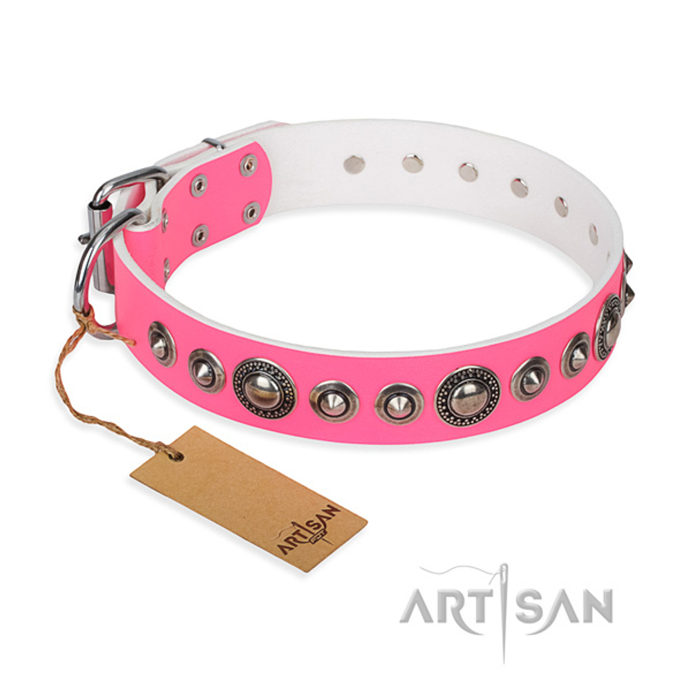 Ошейник "STRICT ELEGANCE" Розовый кожаный №40 70см C207##pink-hrome