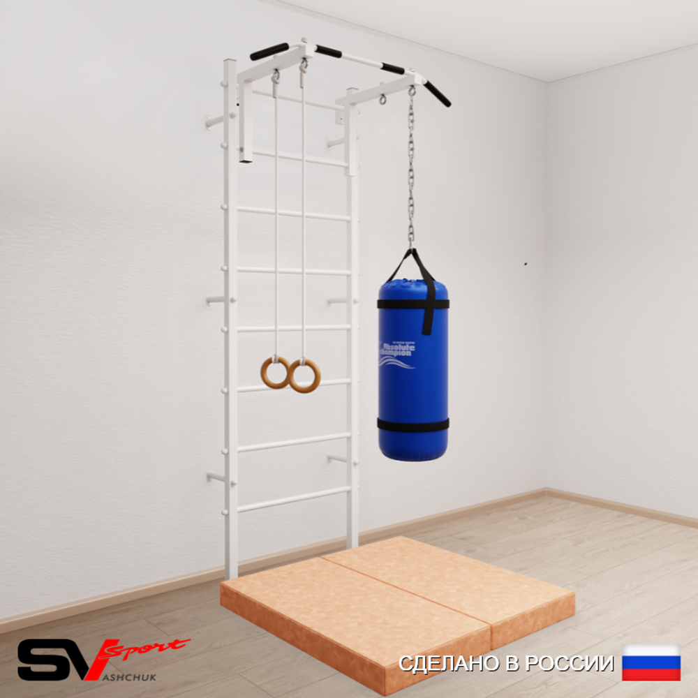 Шведская стенка Sv Sport усиленная 6107 (Турник стандарт/Кольца/Цепь/Мешок 30кг/Мат 1м)