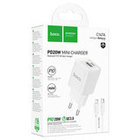 Сетевое зарядное устройство Hoco C147A, 1 Type-C + 1 USB, PD 20W + QC3.0 18W, с кабелем Type-C - Type-C, Белое