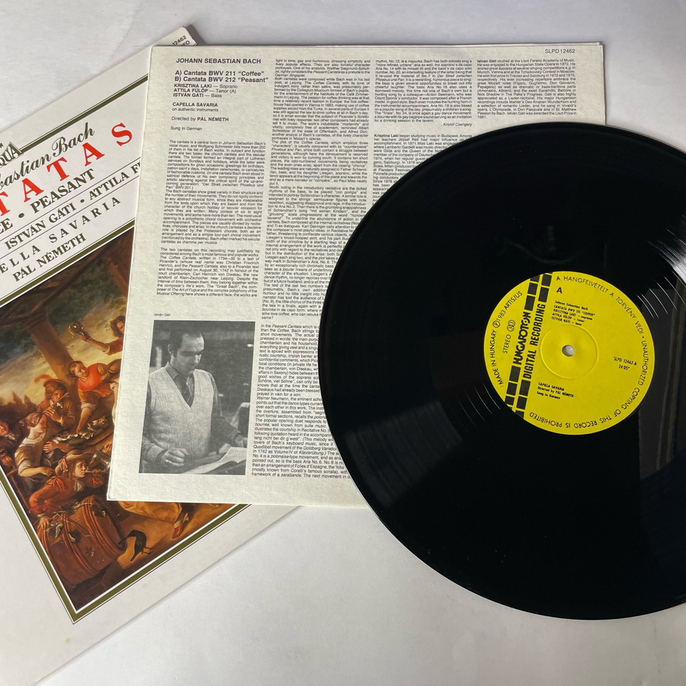 Винтажная виниловая пластинка LP J. S. Bach И. С. Бах, Krisztina Laki, Istvan Gati, Attila F lop, Capella Savaria, Pal Nemeth, Cantatas Coffee, Peasant (Венгрия 1983)