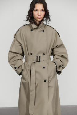 Massimo Dutti Двубортный тренч, бежевый