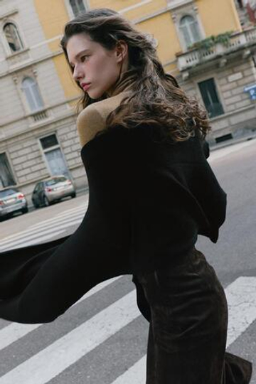 ZARA ТОНКИЙ ВЯЗАНЫЙ ШАРФ, ЧЕРНЫЙ