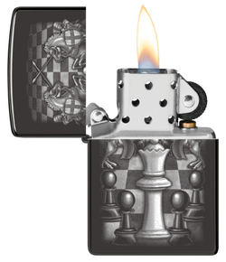 Зажигалка Zippo Chess Design с покрытием High Polish Black, латунь/сталь, черная, 38x13x57 мм
