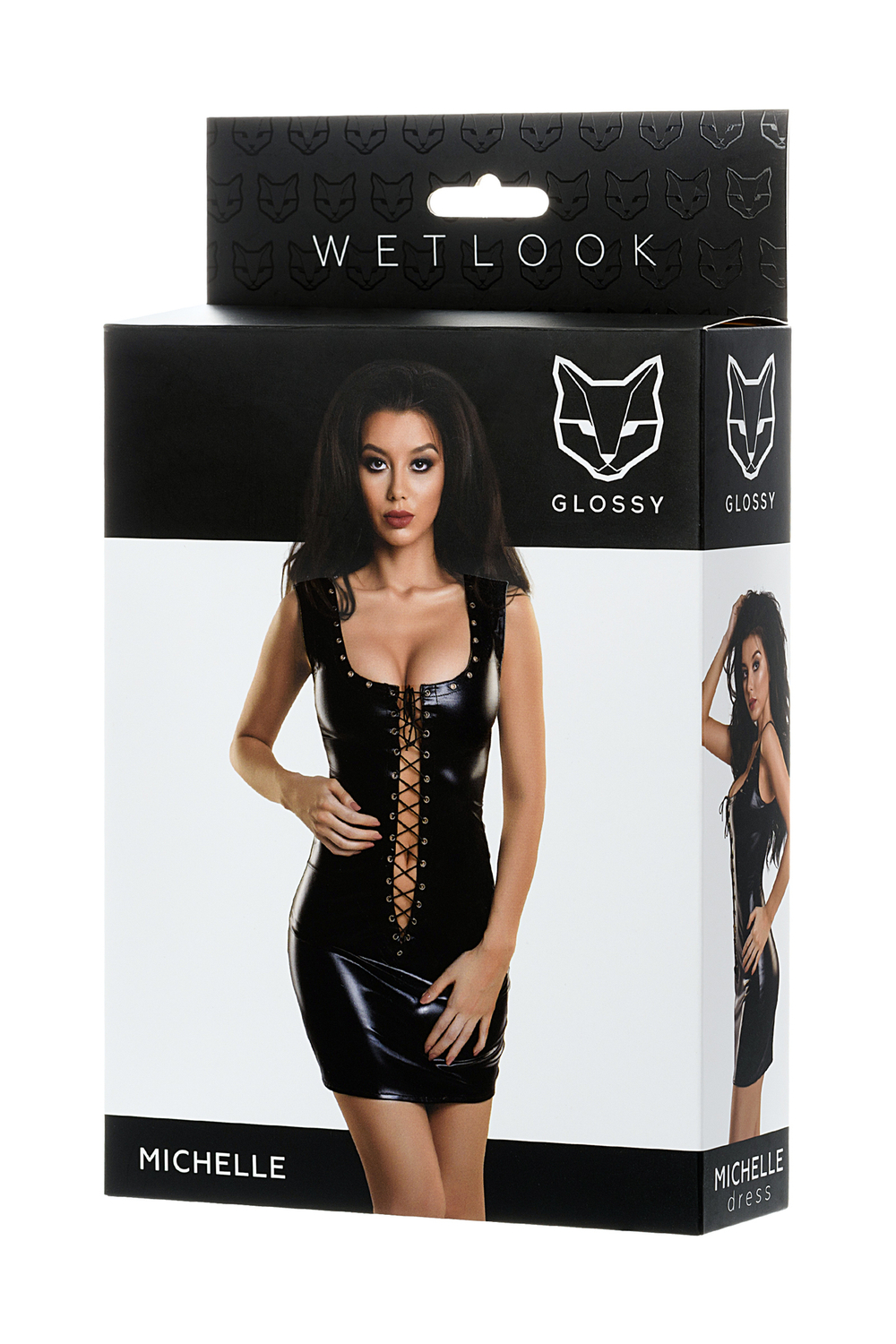 Платье Glossy из материала Wetlook с заклепками черный L