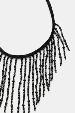 ZARA БАРХАТНОЕ ОЖЕРЕЛЬЕ С БУСИНАМИ, ЧЕРНЫЙ