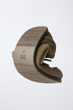 ZARA КОЖАНЫЕ ТОПСАЙДЕРЫ BAREFOOT, ЗЕЛЕНЫЙ ХАКИ