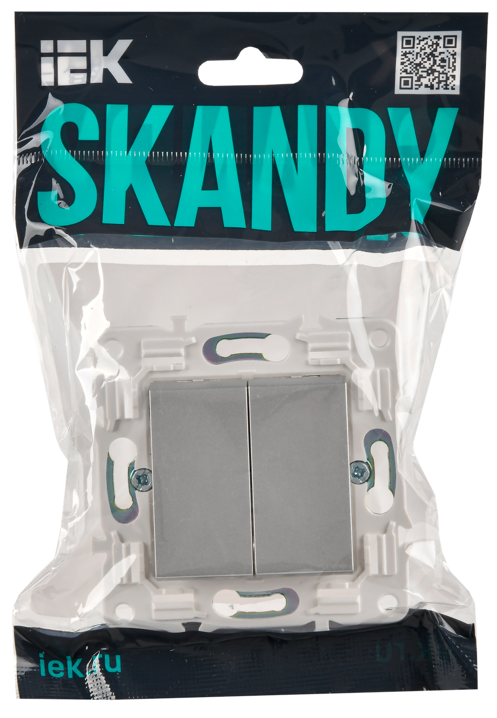 SKANDY Выключатель 2-клавишный проходной 10А SK-V05S серебряный IEK