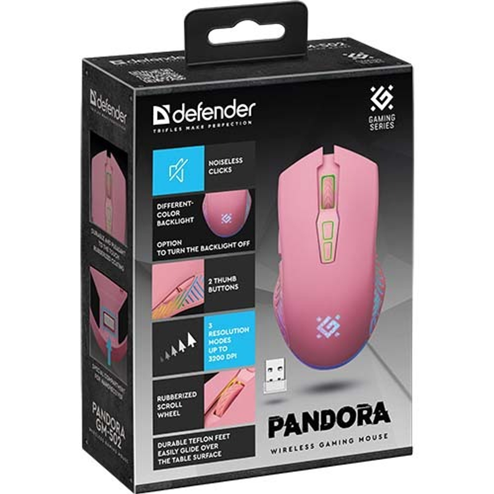 Мышь Defender Pandora GM-502, розовая (беспроводная 2.4 GHz)