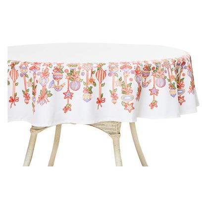 Скатерть круглая 168см Mix&Match Home Новогодние игрушки белая без мережки