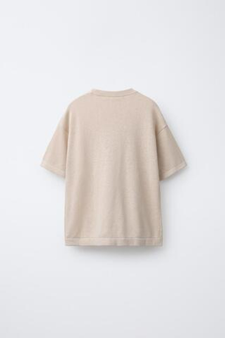 ZARA ХЛОПКОВАЯ ФУТБОЛКА, БЕЖЕВЫЙ