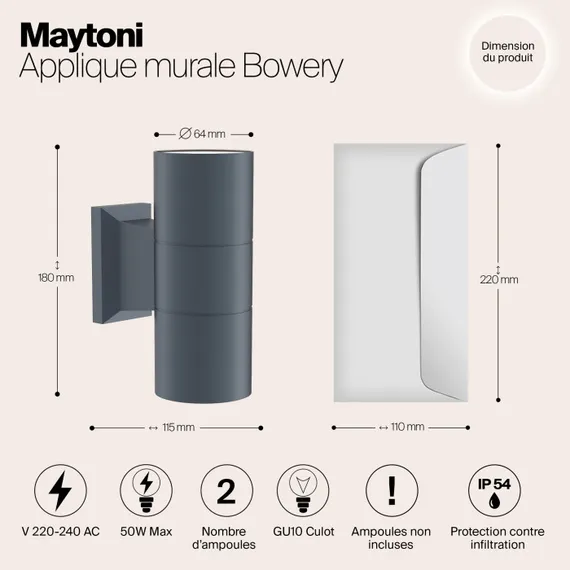 Настенный светильник уличный Bowery O574WL-02GR Maytoni