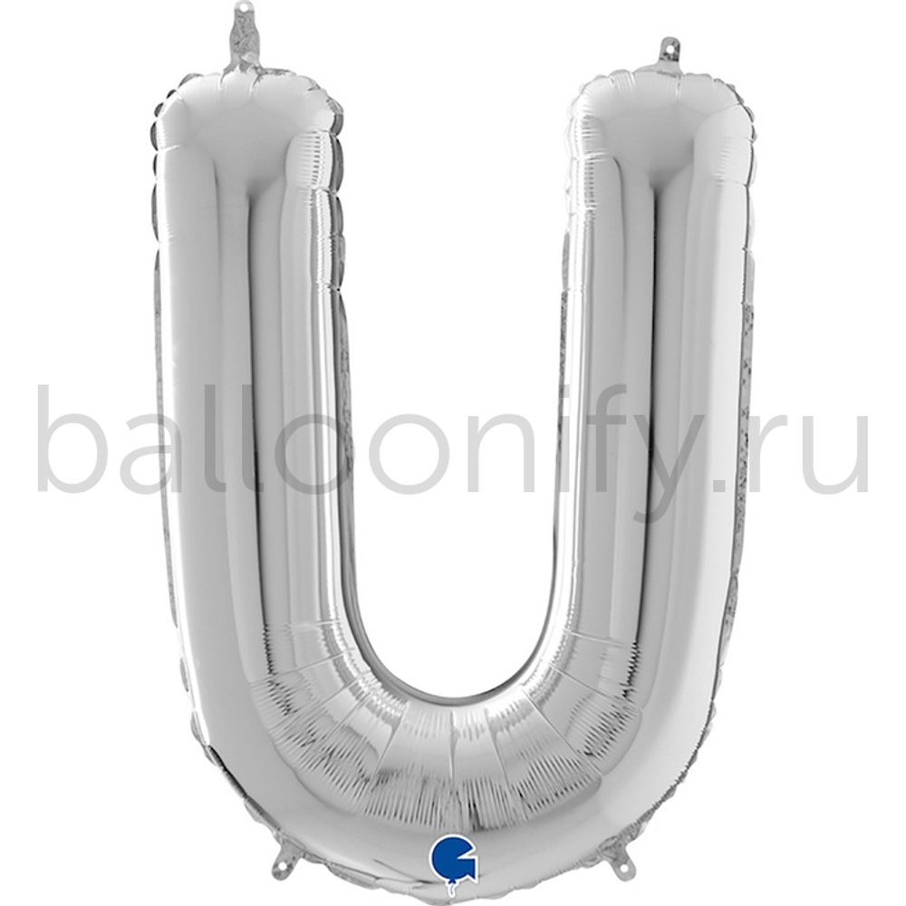 Фольгированная фигура, Буква U 66 см Silver