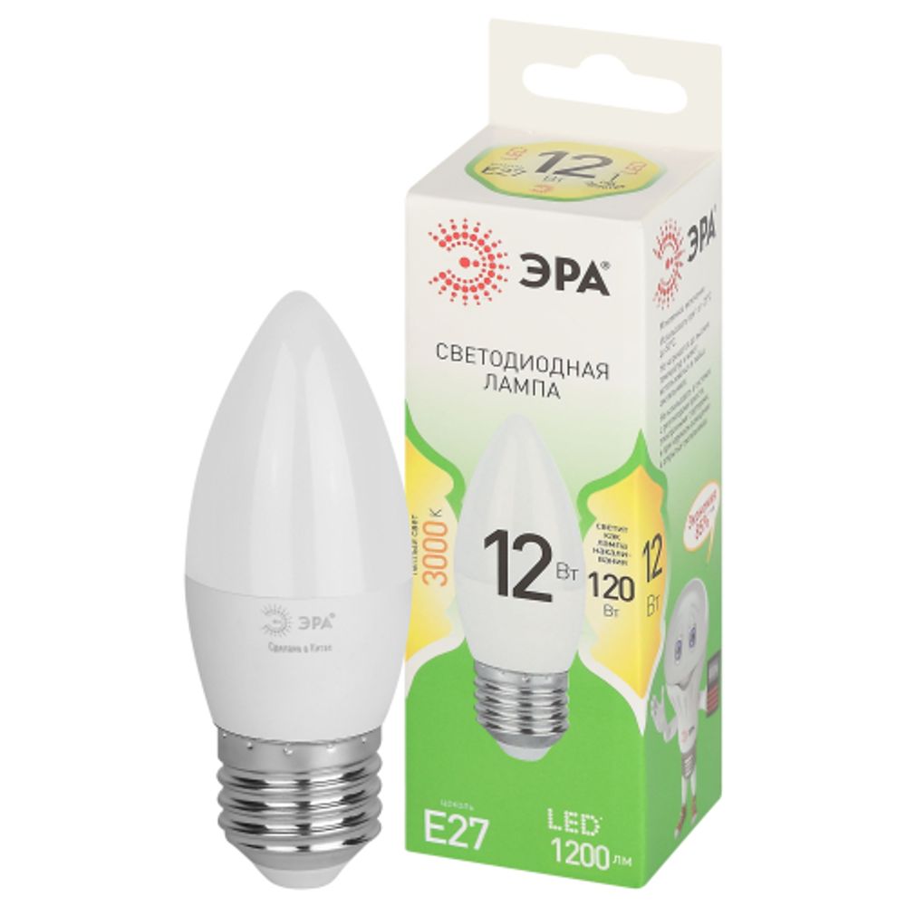 Лампа светодиодная ЭРА GREEN LINE LED B35-12W-830-E27 GL 12Вт свеча теплый свет E27 | Лампы cветодиодные Свеча (B/C)