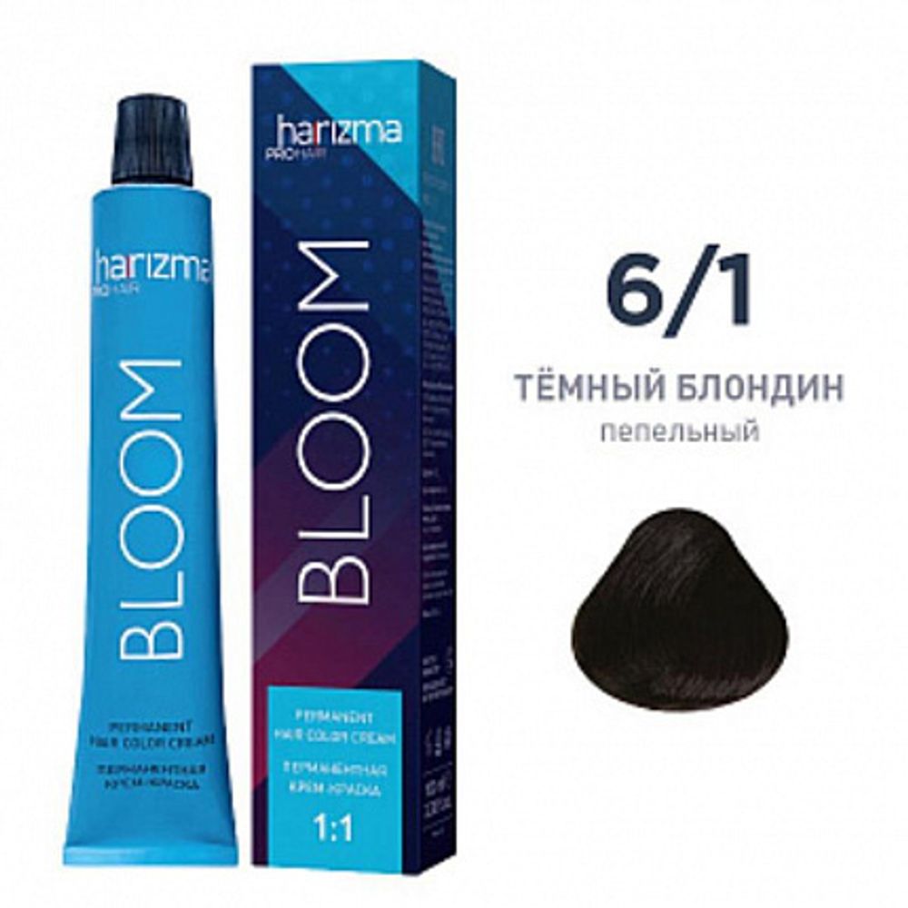 Крем-краска для волос Harizma Bloom 6/1, темный блондин - пепельный, 100 мл (h30610)