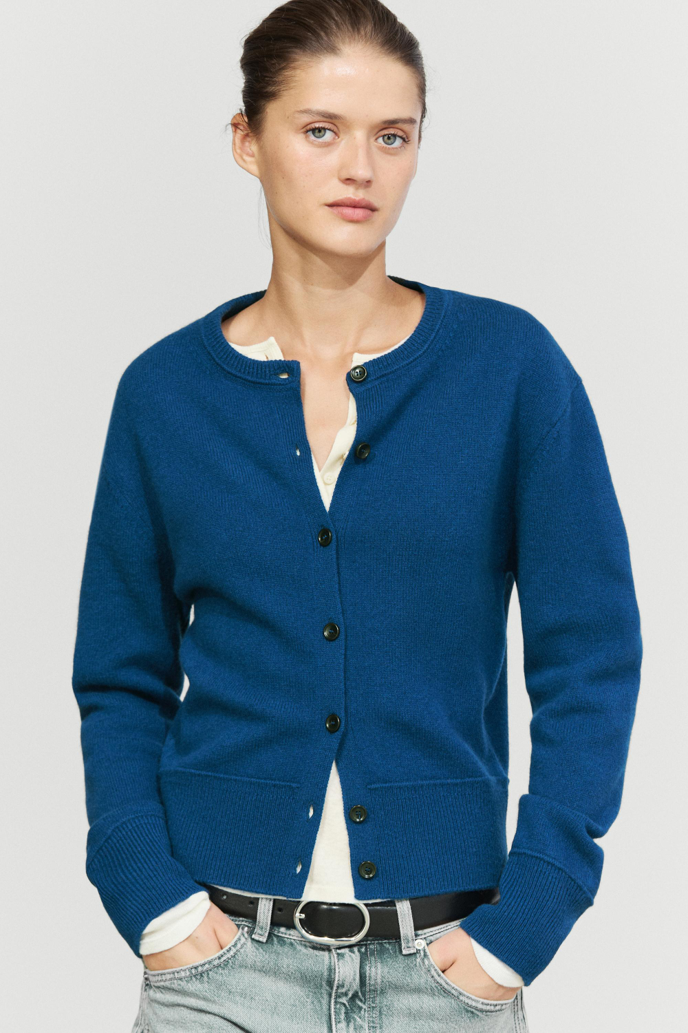 Massimo Dutti Короткий кардиган из 100% шерсти, синий